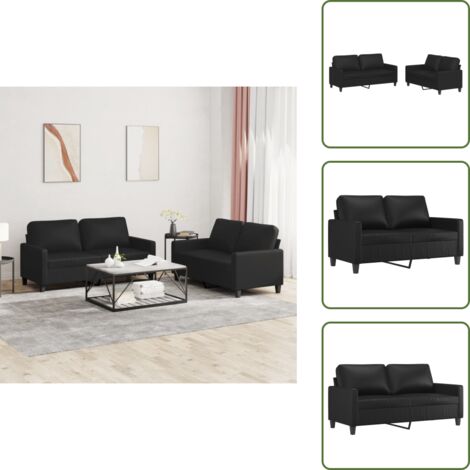The Living Store Set di Divani 2 pz con Cuscini Nero in Similpelle - Divano in similpelle