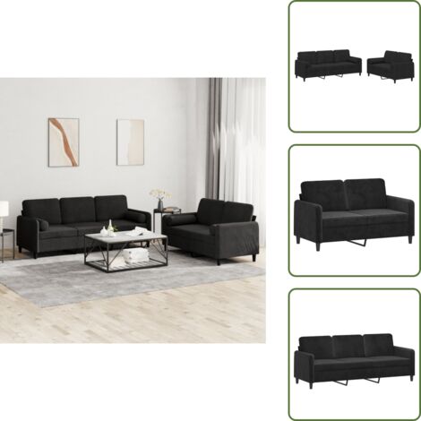 The Living Store Set di Divani 2 pz con Cuscini Nero in Velluto - Divano a 3 posti