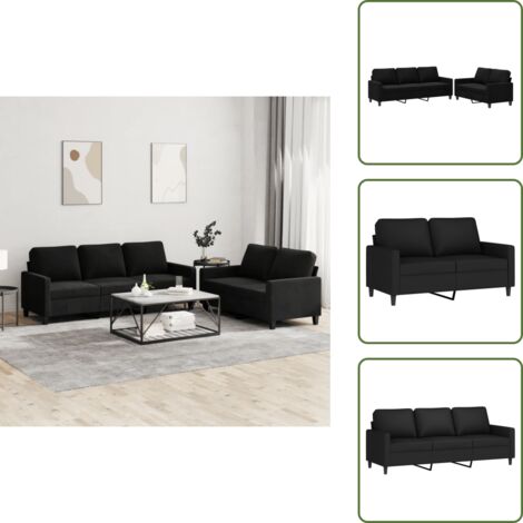 The Living Store Set di Divani 2 pz con Cuscini Nero in Velluto - Divano a 3 posti