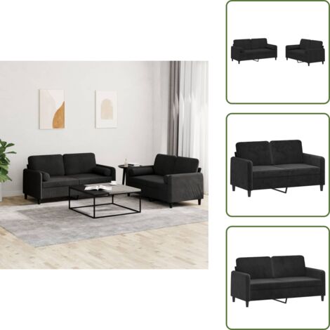 The Living Store Set di Divani 2 pz con Cuscini Nero in Velluto - Divano in velluto
