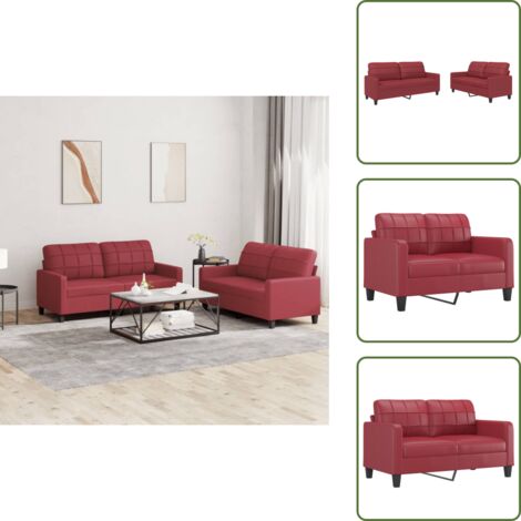 The Living Store Set di Divani 2 pz con Cuscini Rosso Vino in Similpelle - Divano in similpelle