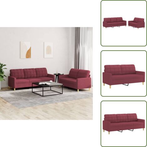 The Living Store Set di Divani 2 pz con Cuscini Rosso Vino in Tessuto - Divano a 3 posti