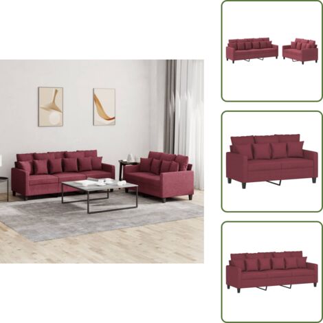The Living Store Set di Divani 2 pz con Cuscini Rosso Vino in Tessuto - Divano a 3 posti