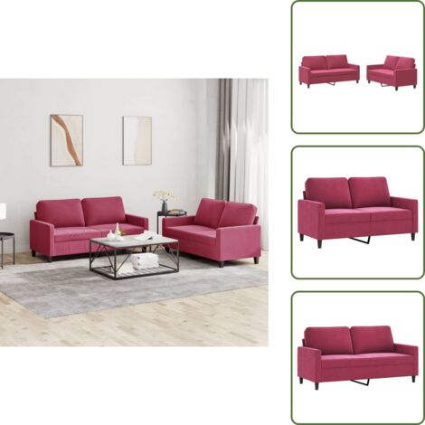 The Living Store Set di Divani 2 pz con Cuscini Rosso Vino in Velluto - Divano in velluto