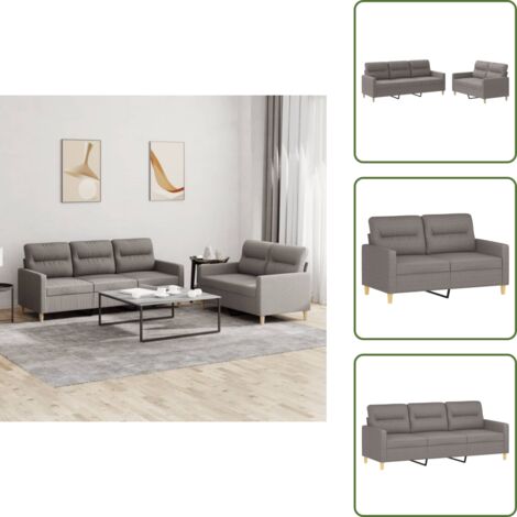 The Living Store Set di Divani 2 pz con Cuscini Tortora in Tessuto - Divano a 3 posti
