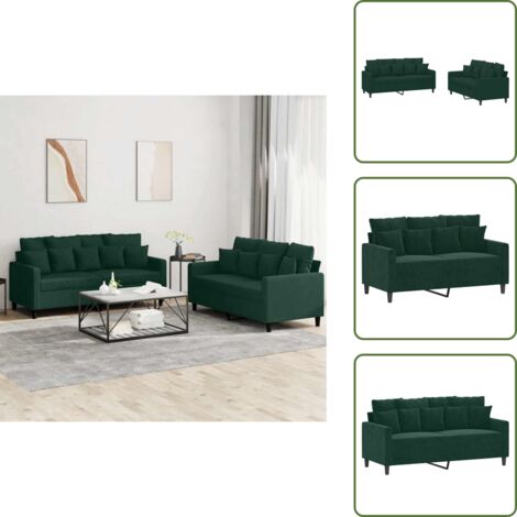 The Living Store Set di Divani 2 pz con Cuscini Verde scuro in Velluto - Divano in velluto