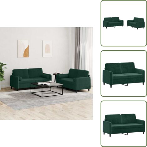 The Living Store Set di Divani 2 pz con Cuscini Verde Scuro in Velluto - Divano in velluto