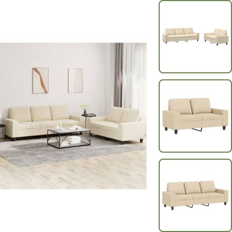 The Living Store Set di Divani 2 pz Crema in Tessuto - Divano a 3 posti
