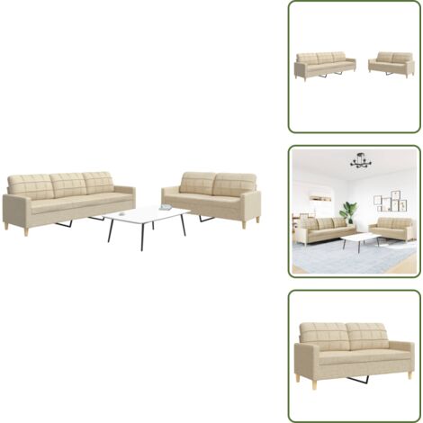 The Living Store Set di Divani 2 pz Crema in Tessuto - Divano a 3 posti