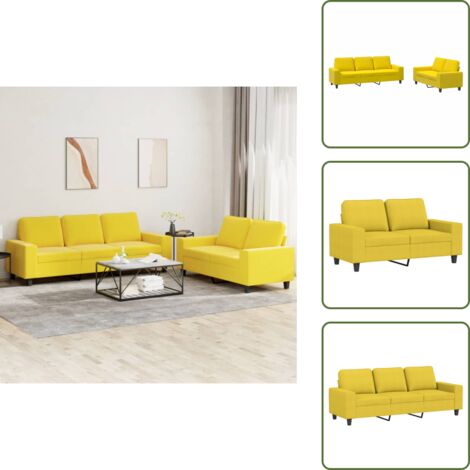 The Living Store Set di Divani 2 pz Giallo Chiaro in Tessuto - Divano a 3 posti