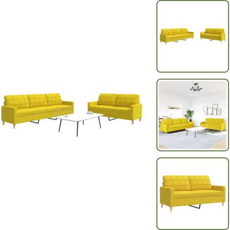 The Living Store Set di Divani 2 pz Giallo Chiaro in Tessuto - Divano a 3 posti