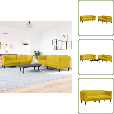 The Living Store Set di Divani 2 pz Giallo in Velluto - Divano a 3 posti