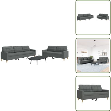 The Living Store Set di Divani 2 pz Grigio Scuro in Tessuto - Divano a 3 posti