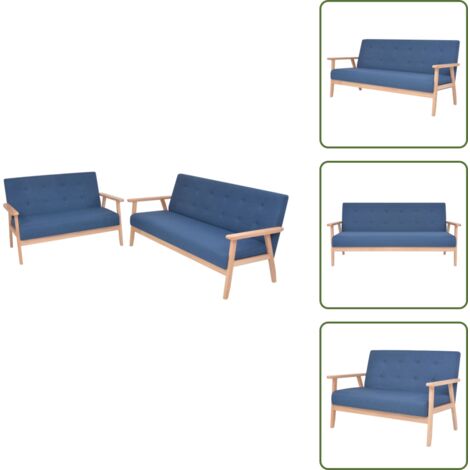 The Living Store Set di Divani 2 pz in Tessuto Blu - Divano a 3 posti