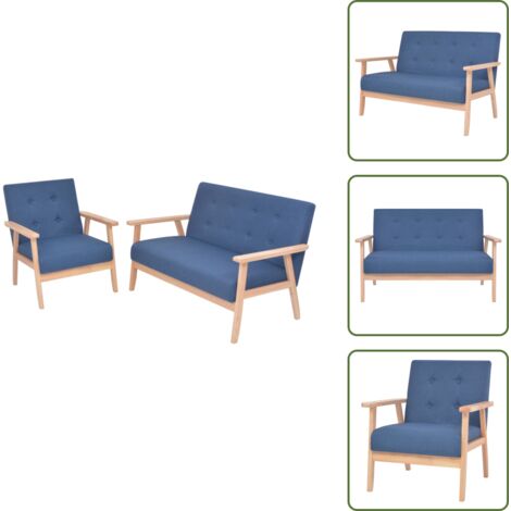 The Living Store Set di Divani 2 pz in Tessuto Blu - Poltrona