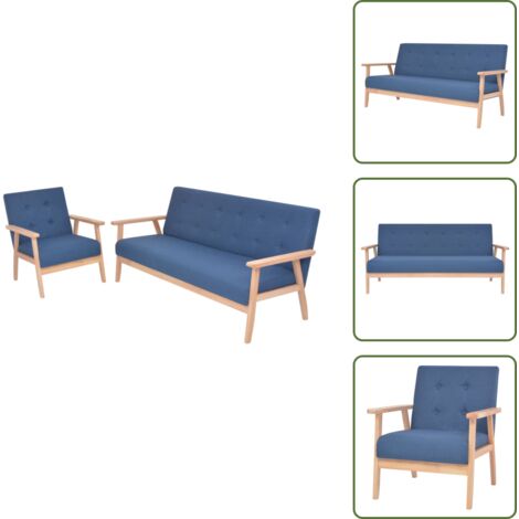 The Living Store Set di Divani 2 pz in Tessuto Blu - Poltrona