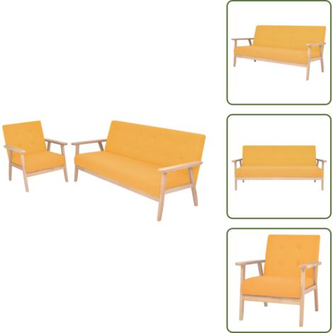 The Living Store Set di Divani 2 pz in Tessuto Giallo - Poltrona