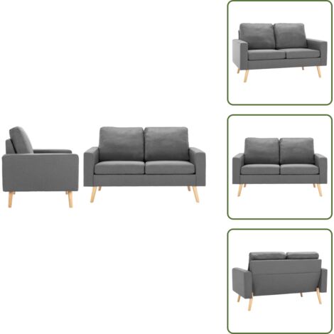 The Living Store Set di Divani 2 pz in Tessuto Grigio Chiaro - Poltrona