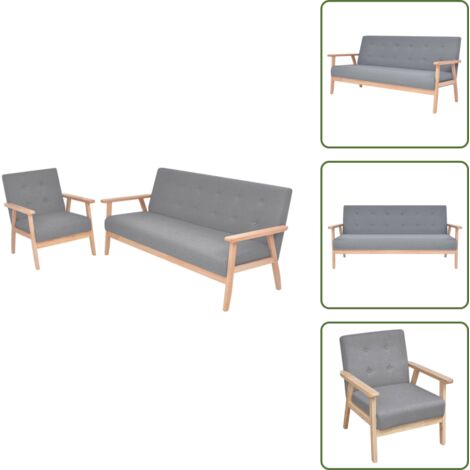 The Living Store Set di Divani 2 pz in Tessuto Grigio Chiaro - Poltrona
