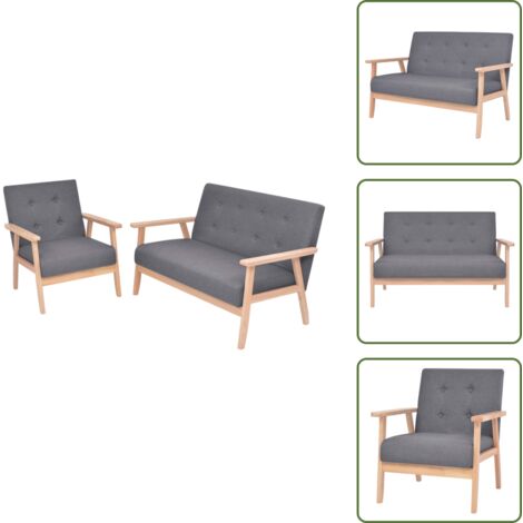 The Living Store Set di Divani 2 pz in Tessuto Grigio Scuro - Poltrona
