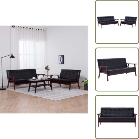 The Living Store Set di Divani 2 pz Nero in Similpelle - Divano a 3 posti