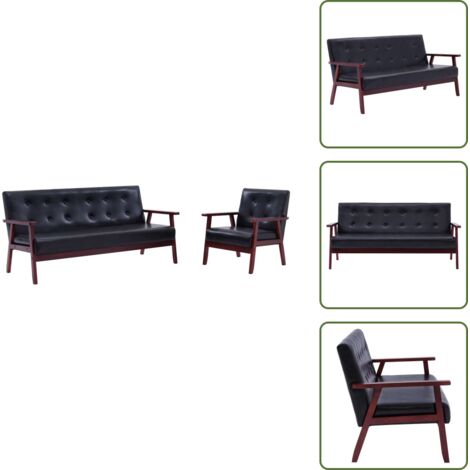 The Living Store Set di Divani 2 pz Nero in Similpelle - Poltrona