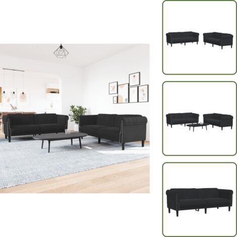 The Living Store Set di Divani 2 pz Nero in Velluto - Divano a 3 posti