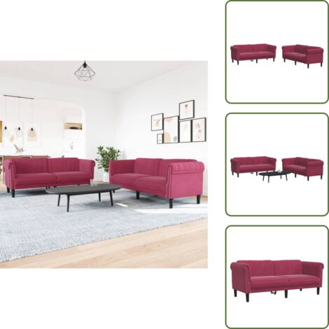 The Living Store Set di Divani 2 pz Rosso Vino in Velluto - Divano in velluto