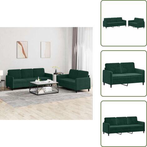 The Living Store Set di Divani 2 pz Verde Scuro in Velluto - Divano a 3 posti
