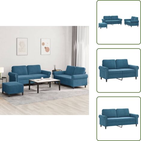 The Living Store Set di Divani 3 pz con Cuscini Blu in Velluto - Divano in velluto