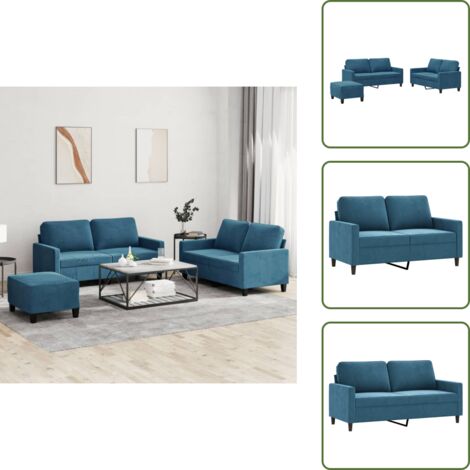 The Living Store Set di Divani 3 pz con Cuscini Blu in Velluto - Divano in velluto