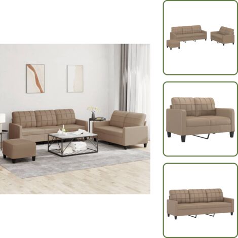 The Living Store Set di Divani 3 pz con Cuscini cappuccino in Similpelle - Divano a 3 posti