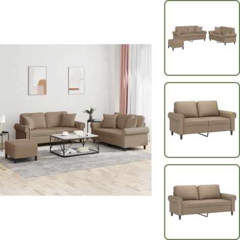 The Living Store Set di Divani 3 pz con Cuscini Cappuccino in Similpelle - Divano con cuscini