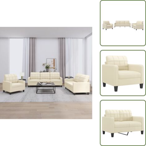 The Living Store Set di Divani 3 pz con Cuscini crema in Similpelle - Divano 3 posti