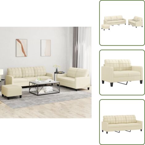 The Living Store Set di Divani 3 pz con Cuscini crema in Similpelle - Divano a 2 posti