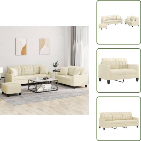 The Living Store Set di Divani 3 pz con Cuscini Crema in Similpelle - Divano a 3 posti