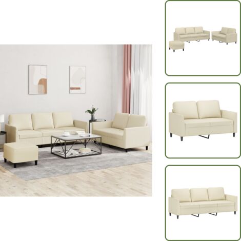 The Living Store Set di Divani 3 pz con Cuscini crema in Similpelle - Divano a 3 posti