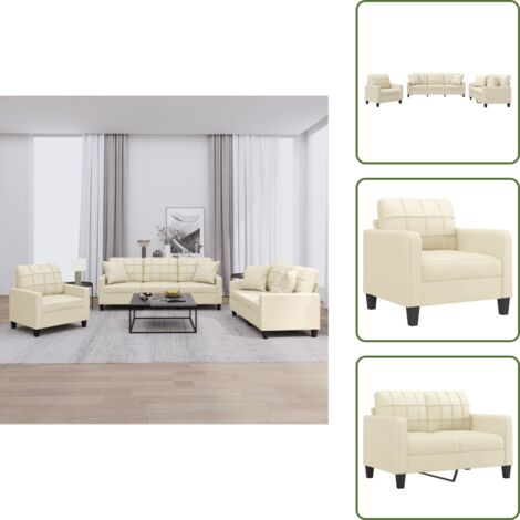 The Living Store Set di Divani 3 pz con Cuscini Crema in Similpelle - Divano a 3 posti