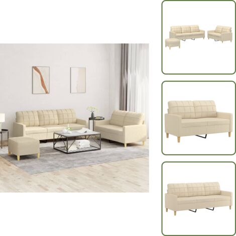 The Living Store Set di Divani 3 pz con Cuscini Crema in Tessuto - Divano a 3 posti