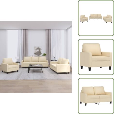 The Living Store Set di Divani 3 pz con Cuscini Crema in Tessuto - Divano a 3 posti
