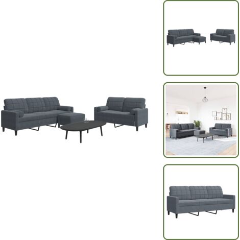The Living Store Set di Divani 3 pz con Cuscini e Rinforzi Grigio Scuro Velluto - Divano a 3 posti