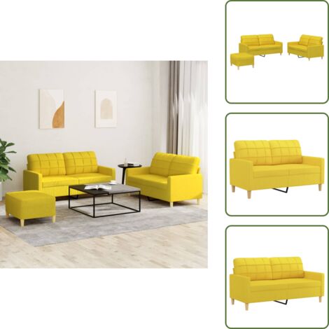 The Living Store Set di Divani 3 pz con Cuscini Giallo Chiaro in Tessuto - Divano a 2 posti