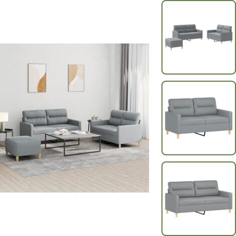 The Living Store Set di Divani 3 pz con Cuscini Grigio Chiaro in Tessuto - Divano a 2 posti