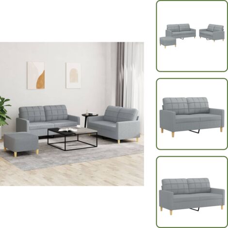 The Living Store Set di Divani 3 pz con Cuscini Grigio Chiaro in Tessuto - Divano a 2 posti
