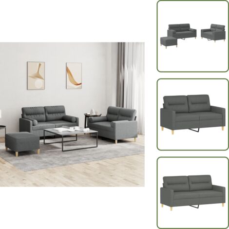 The Living Store Set di Divani 3 pz con Cuscini Grigio Scuro in Tessuto - Cuscino