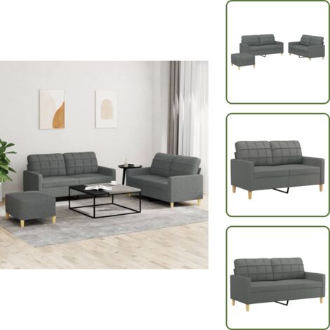 The Living Store Set di Divani 3 pz con Cuscini Grigio Scuro in Tessuto - Divano a 2 posti