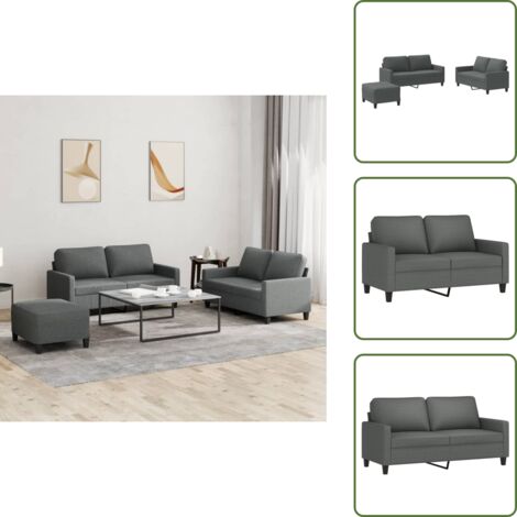 The Living Store Set di Divani 3 pz con Cuscini Grigio Scuro in Tessuto - Divano a 2 posti