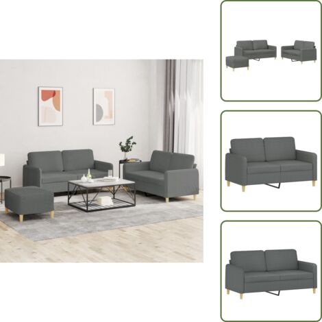 The Living Store Set di Divani 3 pz con Cuscini Grigio Scuro in Tessuto - Divano a 2 posti