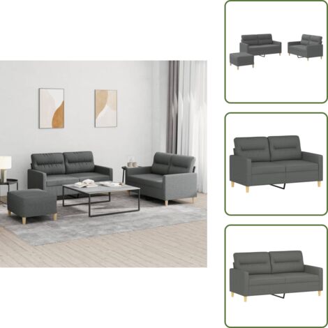The Living Store Set di Divani 3 pz con Cuscini Grigio Scuro in Tessuto - Divano a 2 posti