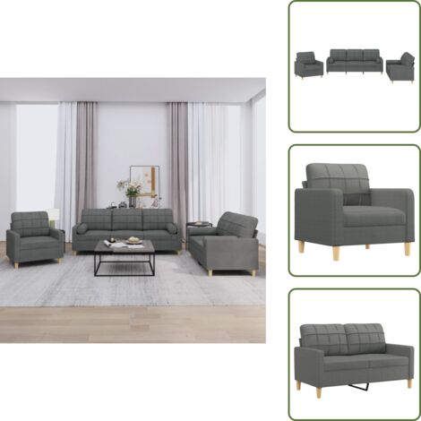 The Living Store Set di Divani 3 pz con Cuscini Grigio Scuro in Tessuto - Divano a 3 posti